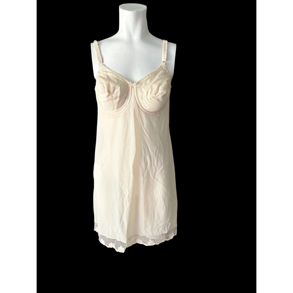 Vtg 60s Flower Bali Beige Nylon Full Slip Scallop Lace Trim Adjustable Straps 36